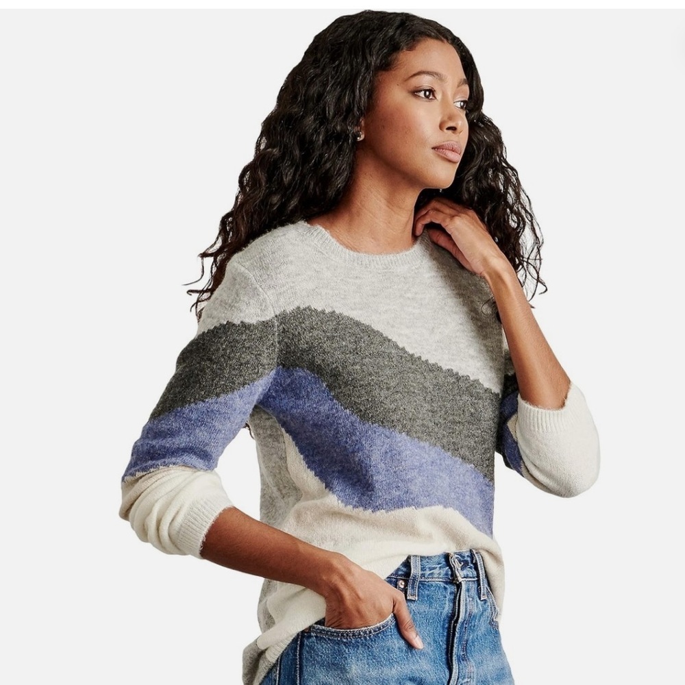 Hatley Grey Melange Landscape Sweater Colorblock Wool Blend Women’s Large - Picture 5 of 5
